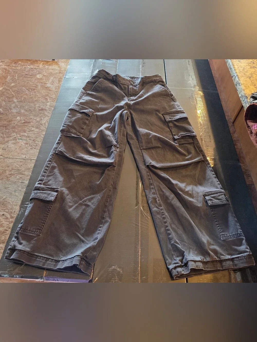 Wild Fable Charcoal Mid-Rise Relaxed Fit Barrel Leg Cargo Pants Size Small/29